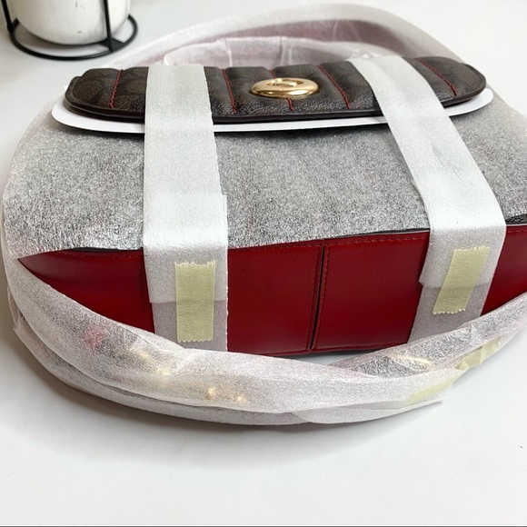 Coach Marlie Top Handle Satchel In Signature Canvas Handbag Bag Brown Red - Picture 8 of 13